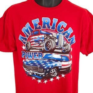 Muscle Car T Shirt Mens Size Medium Red American Power Patriotic Stars & Stripes